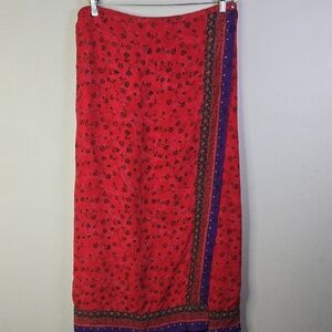 Chico's Red and Purple Floral Vintage Wrap Maxi Skirt Size Xl (3)